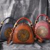 Bolsa Feminina de Couro Genuíno Nova Bolsa de Mão Feminina Retrô Transfronteiriça Bolsa de Ombro Transversal Estilo Chinês Bolsa Concha de Couro Bovino Camada Superior