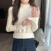 Suéter de forro polar para mujer de otoño e invierno, engrosado y cálido, con un tacto de alta gama, adecuado para figuras petite, con cuello alto medio y diseño de punto de capa base