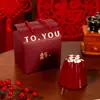 Tazas de Té de Boda, Tazones Rojos de Boda, Par de Tazones Cubiertos y Juego de Palillos, Juego de Té de Boda, Artículos de Dote