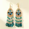 Pendientes largos de borla en forma de gota de cristal estilo étnico bohemio, accesorios de joyería para orejas, versátiles para el uso diario, de lujo alto gama