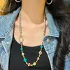 Diseño Retro Gris Platino Artificial Alto Brillo Perla Cristal Cadena para Suéter