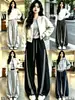 Calça de trabalho feminina de perna larga com listras laterais, nova coleção outono/inverno, cintura alta, fluida, solta, casual, perna reta, esportiva