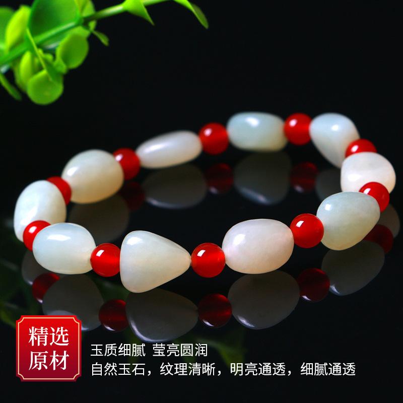 智贝详情图_3精品一元拍卖天然新疆和田玉白玉手链随形原石和田