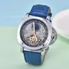 Dropshipping Forsining Esqueleto Completo Correa de Cuero Genuino Impermeable Reloj Mecánico Automático para Hombre Reloj para Hombre