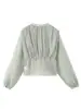 Comercio Exterior Transfronterizo Wholesale Primavera Nueva Europea y Americana Francesa Retro Rayas Cuello en V Cintura Ceñida Corte Ajustado Manga Larga Camisa de Oficina
