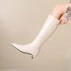 Botas Altas de Piel de Vaca de Punta Cuadrada y Tacón Fino Estilo Europeo y Americano Cremallera Lateral Simple Elegante Botas de Moda Elegantes de Tacón Medio Tallas Super Grandes para Mujer