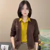Nueva colección de otoño: Camisa de mujer elegante y rejuvenecedora con diseño de dos piezas falso, top de manga larga, prenda exterior casual y versátil