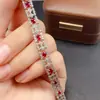 Pulsera de Rubí Natural Transfronteriza Accesorios para Mujer Nicho de Alta Gama Joyería de Plata 925 3*4 Moda Venta Directa de Fábrica
