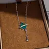 Colar com Pingente de Zircônia Safira Danúbio Azul com Franja Corrente para Clavícula High-End Light Luxury Acessório de Pescoço Moderno Simples