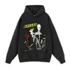 Moletom Estampado Solto de Tamanho Grande Retrô High Street Outono e Inverno Design Europeu e Americano Estilo Street Ins Moletom com Capuz Lavado