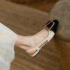 Zapatos de Mujer de Tacón Grueso Baotou 2025 Nuevos Sandalias Francesas de Punta Cuadrada con Hebilla Cuadrada Elegantes Tacones Altos Zapatos Romanos Zapatos de Moda