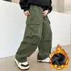 Z1317 Ropa de Invierno 2024 para Niños Pequeños, Medianos y Grandes Yang, Pantalón Casual de una Pieza de Terciopelo con Cordón en el Tobillo, Dos Formas de Usar, para Niños, Forrado de Polar, Tendencia