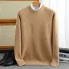 Suéter de Lã Pura Novo Outono e Inverno Engrossado Masculino Gola Redonda Jacquard para Meia-Idade e Jovens Camada Base Suéter Solto Casual Suéter de Caxemira