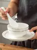 Conjunto de Tigelas Cerâmicas para Jantar com Borda Dourada para Casa, Conjunto de Tigela e Prato de Nova Porcelana, Louça, Tigela de Arroz de 4,5 Polegadas, Tigela para Sopa de Macarrão