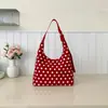 Bolsa de Lona Casual Artística Estilo Coreano Feminina 2026 Nova Simples Moda Bolsa Tote Grande Capacidade Bolinhas Bolsa de Ombro