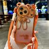 Funda de Teléfono Apple 17Promax con Purpurina Galvanizada iPhone16 Oso de la Suerte con Soporte 15 Correa de Dibujos Animados 14 Funda Suave