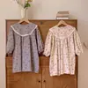 Colección Otoño 2026 Ropa Infantil Estampado Retro Francés Vestido Holgado para Niña Encaje Manga Larga Vestido de Princesa Infantil