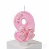 Velas de Cumpleaños Digitales de Moda con Lazos Rosas, Velas Creativas Hechas a Mano para DIY, Adornos para Pastel de Cumpleaños para Niñas