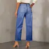 Amazon 2026 Ropa de Mujer Primavera y Otoño Estilo Nuevo Europeo y Americano Decoración de Bolsillo Pantalones de Pierna Ancha Versátiles No Ajustados a las Piernas Jeans Venta al por Mayor