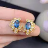 Brincos de Topázio Azul Londres Puro Natural com Cor Azul Londres Ultra-Profunda 6*8mm, Prata 925 Incrustada com Precisão