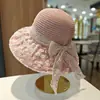 Sombrero de Paja para Mujer con Ala Ancha, Estampado Floral y Adorno de Lazo de Encaje para Salidas al Aire Libre, Playa y Protección Solar