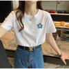 Camiseta de Verano de Manga Corta para Mujer Algodón Puro Holgada y Versátil Harajuku Dibujos Animados Casual Blanca Top de Media Manga Camiseta de Moda para Mujer
