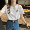 Camiseta de Manga Curta de Verão para Mulheres Algodão Puro Solta e Versátil Harajuku Desenho Animado Casual Branca Meia-Manga Moda Camiseta Feminina