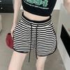 Pantalones casuales de rayas blancas y negras para mujer, de verano, sencillos, estilo holgado, antiedad, finos, de cintura alta, holgados, deportivos, de pierna ancha.