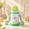 Caneca Térmica Desenho Animado Infantil Aço Inoxidável 316 Estudante Portátil com Alça Transversal Caneca com Canudo Crianças Alta Aparência Garrafa de Água para Casa