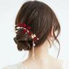 Horquilla roja festiva de Año Nuevo, tocado hecho a mano con flores de color rojo vino, accesorios para el cabello con clip lateral, ropa para tostadas de novia, accesorios para el cabello