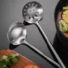Cuchara Sopera y Espumadera de Acero Inoxidable con Mango Largo de Grado Comercial Seleccionadas Cuidadosamente, Utensilios de Cocina Engrosados para Uso en Restaurante, Adecuados para Sopa y Olla Caliente