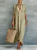 2026 Nueva Ropa Europea y Americana para Mujer Amazon Bloques de Color Holgada de Algodón y Lino Vestido Camisa Largo Vestido Casual de Moda para Mujer
