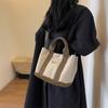 Bolso Pequeño de Lona Estilo Coreano para Mujer 2023 Nuevo Bolso de Mano con Costuras en Color de Contraste Bolso de Hombro Cruzado Bolso Mensajero Trendy
