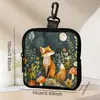 Porta-moedas Fofo com Estampa de Raposa, Bolsa de Armazenamento Impermeável de Couro Sintético com Zíper, Estojo Multifuncional Mini para Fones de Ouvido