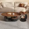 Mesa de centro estilo vintage de lujo ligero color nogal para sala de estar, uso doméstico, juego de mesa de té ovalada, nuevo modelo de diseñador simple y moderno