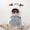 2026 Invierno Nuevo Estilo Sombrero y Bufanda Todo en Uno para Niños Felpa Cálida Lindo Sombrero con Orejas de Ciervo para Protección Auditiva para Niños y Niñas