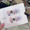 Nai Zi Unhas Vestíveis Feitas à Mão B351 Roxo Taro de Baixa Saturação Flor de Cinco Pétalas 3D Estilo Europeu e Americano Unhas Vestíveis
