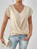 2026 Bestseller Transfronteiriço da Amazon Camiseta Lisa com Decote V Elegante Manga Curta Roupa Feminina Primavera/Verão Amazon Transfronteiriço