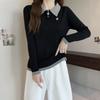 Tricô Francês com Gola Polo que Cobre a Barriga Zíper Tricô Outono e Inverno