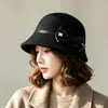 Sombrero de fieltro de lana para mujer Shao Heng, nuevo bombín negro, sombrero de pescador versátil de moda retro, sombrero de cubo de fieltro de lana