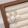 Pendientes de Plata de Ley S925 Estilo Princesa Diana con Perla Blanca Australiana Artificial Swarovski, Pendientes de Zirconia Versátiles de Lujo Ligero de Gama Alta para Mujer