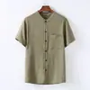 Camisa de Linho Manga Curta para o Verão Estilo Japonês Masculino Solta Tamanho Grande Roupas de Algodão Linho para Meia-idade e Idosos Camisa de Linho
