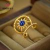 Anillo Abierto de Plata S925 con Estrella, Incrustaciones de Azul Klein y Lapislázuli para Mujer, Diseño Hueco de Alta Gama Vintage Hy