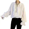 Camisa de Manga Larga con Cuello Retro de Puño Fruncido y Cordón para Hombre y Mujer Popular en Internet Europeo y Americano Distintiva Camisa de Corte Moderna