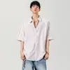NASA Verão 2025 Nova Camisa Listrada de Manga Curta Raglan Solta Moderna Adolescente Casual Camisa de Lapela