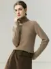 Nuevo suéter de cachemir 100% puro para otoño e invierno con bordes enrollados, cuello alto superpuesto, corte ajustado, versátil, cálido y versátil top de punto básico