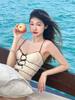 Ins Nuevo Estilo Coreano Deseo Puro Traje de Baño Enterizo Adelgazante con Pliegues Cubre Vientre con Lazo para Niña Foto Traje de Baño de Vacaciones