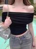 Ins Sexy Puro Top Corto de Hombro Descubierto para Mujer Verano Nuevo Ajustado Adelgazante Top de Chica Caliente para Mujer Venta al Mayoreo