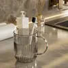 Copo Transparente de Bochecho de Alto Acabamento, Copo de Escova de Dentes, Copo de Bochecho com Padrão de Listras Verticais, Copo de Água, Estilo Nórdico, Luxo Leve