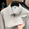 Polo de Punto Mezcla de Lana Estilo Old Money para Hombre, Nuevo Otoño/Invierno Casual de Negocios Color Sólido Engrosado Cálido Suéter para Hombre